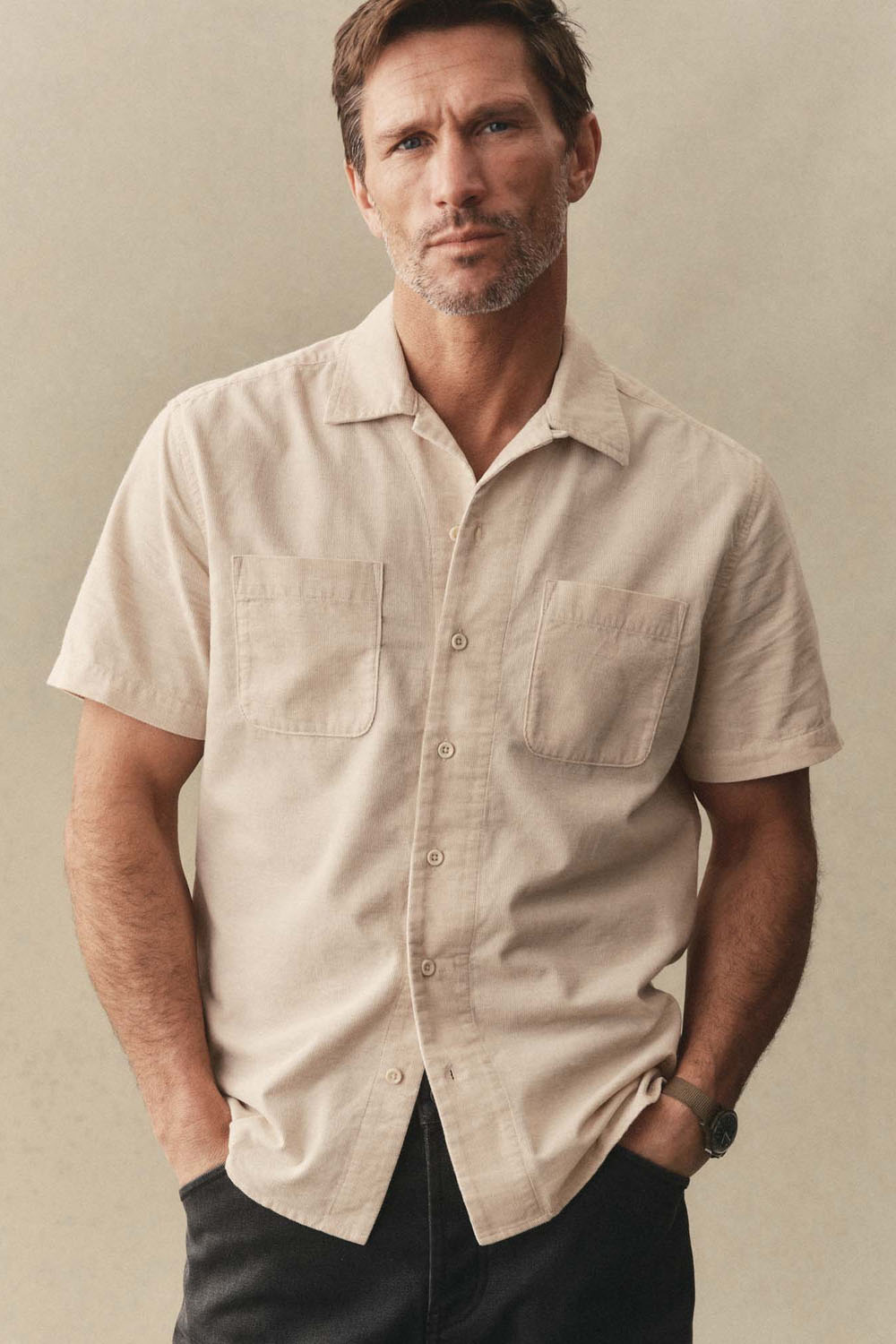 CONRAD SS SHIRT Heather Oat Pincord